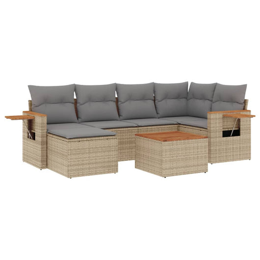 Set Divani da Giardino 7 pz con Cuscini Beige in Polyrattan