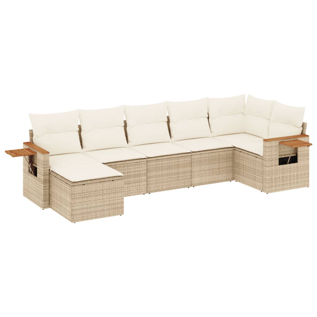 Set Divani da Giardino 7 pz con Cuscini Beige in Polyrattan 3227031