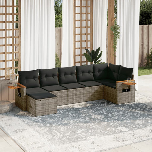 vidaXL Set Divani da Giardino 7 pz con Cuscini Grigio in Polyrattan