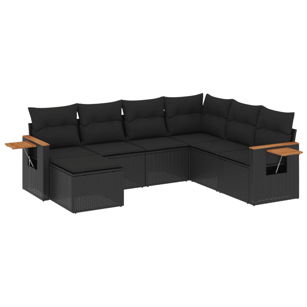 Set Divani da Giardino con Cuscini 7pz Nero Polyrattancod mxl 112915