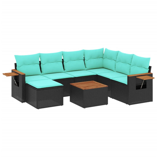 Set Divani da Giardino 8 pz con Cuscini Nero in Polyrattan