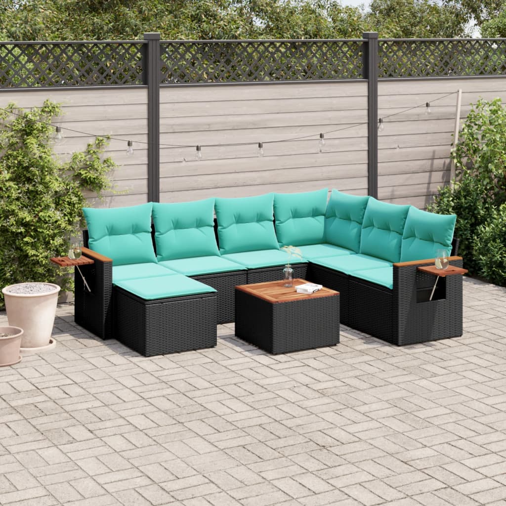 Set Divani da Giardino 8 pz con Cuscini Nero in Polyrattan