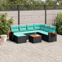 Set Divani da Giardino 8 pz con Cuscini Nero in Polyrattan