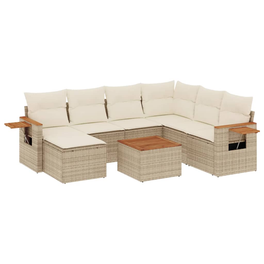 Set Divano da Giardino 8 pz con Cuscini Beige in Polyrattan