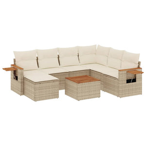 Set Divano da Giardino 8 pz con Cuscini Beige in Polyrattan