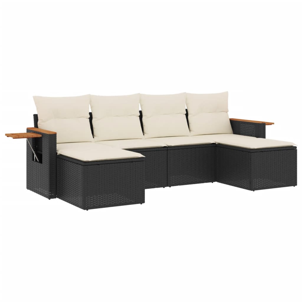 Set Divano da Giardino 6 pz con Cuscini-Sofa da Giardino-Divanetto da esterno Nero in Polyrattan 994171