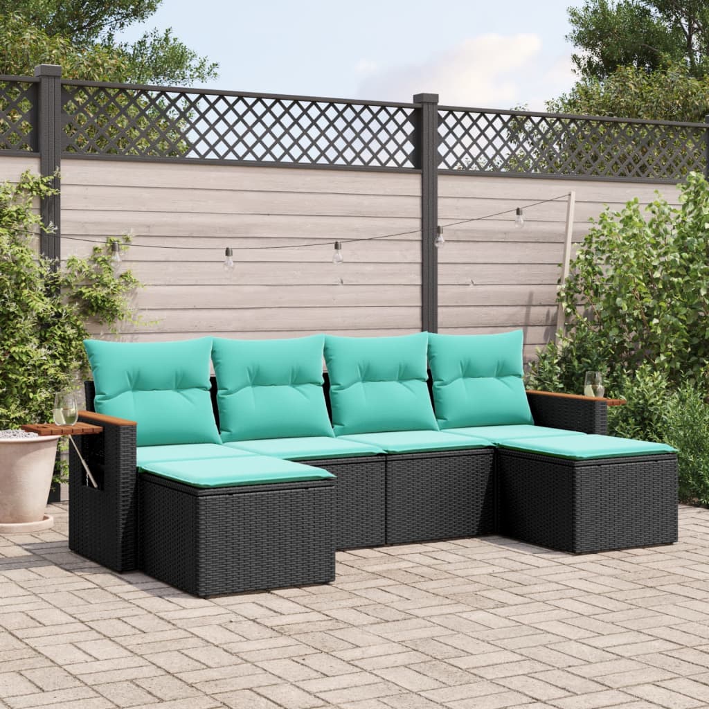 vidaXL Set Divano da Giardino 6 pz con Cuscini Nero in Polyrattan