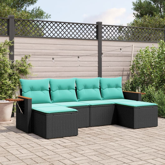 vidaXL Set Divano da Giardino 6 pz con Cuscini Nero in Polyrattan