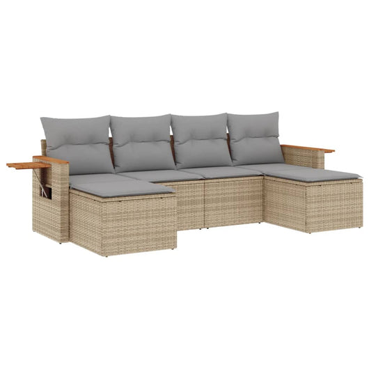Set Divano da Giardino 6 pz con Cuscini-Sofa da Giardino-Divanetto da esterno Beige in Polyrattan 897653