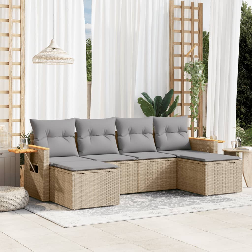 Set Divano da Giardino 6 pz con Cuscini-Sofa da Giardino-Divanetto da esterno Beige in Polyrattan 897653