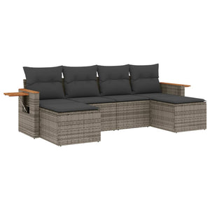 Set Divano da Giardino 6 pz con Cuscini-Sofa da Giardino-Divanetto da esterno Grigio in Polyrattan 271247