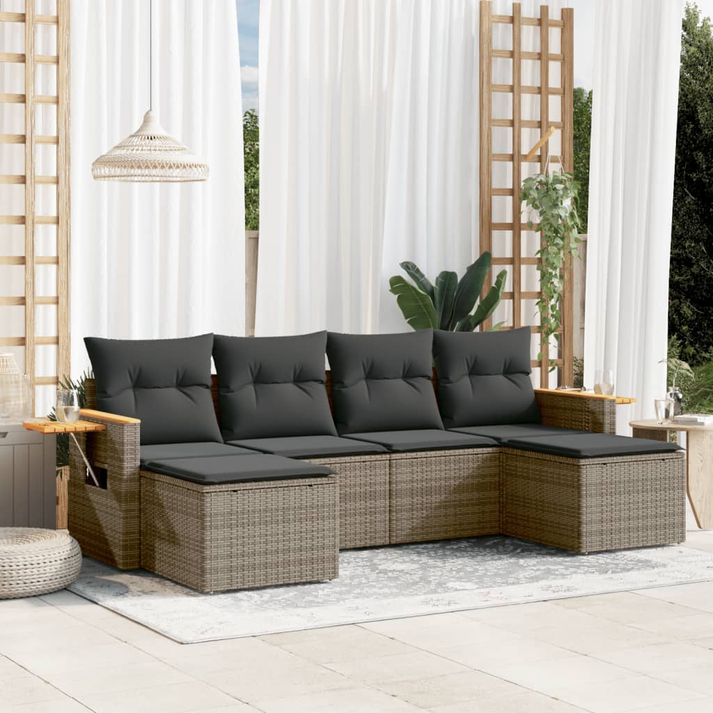Set Divano da Giardino 6 pz con Cuscini-Sofa da Giardino-Divanetto da esterno Grigio in Polyrattan 271247