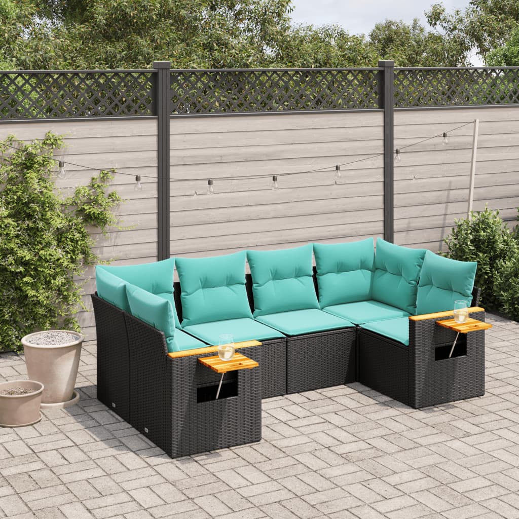 Set Divano da Giardino 6 pz con Cuscini Nero in Polyrattan
