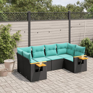 Set Divano da Giardino 6 pz con Cuscini Nero in Polyrattan