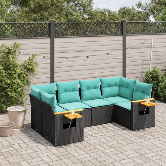 Set Divano da Giardino 6 pz con Cuscini Nero in Polyrattan