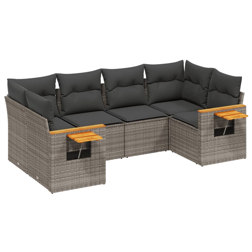 Set Divano da Giardino 6 pz con Cuscini Grigio in Polyrattan