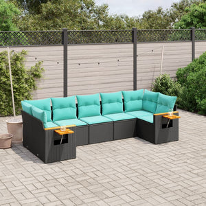 Set Divani da Giardino 7 pz con Cuscini Nero in Polyrattan 3227107