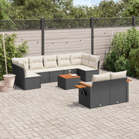 Set Divani da Giardino 10pz con Cuscini in Polyrattan Nero