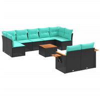 Set Divani da Giardino 10 pz con Cuscini Nero in Polyrattan