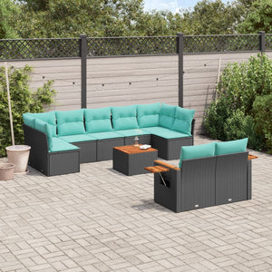 Set Divani da Giardino 10 pz con Cuscini Nero in Polyrattan