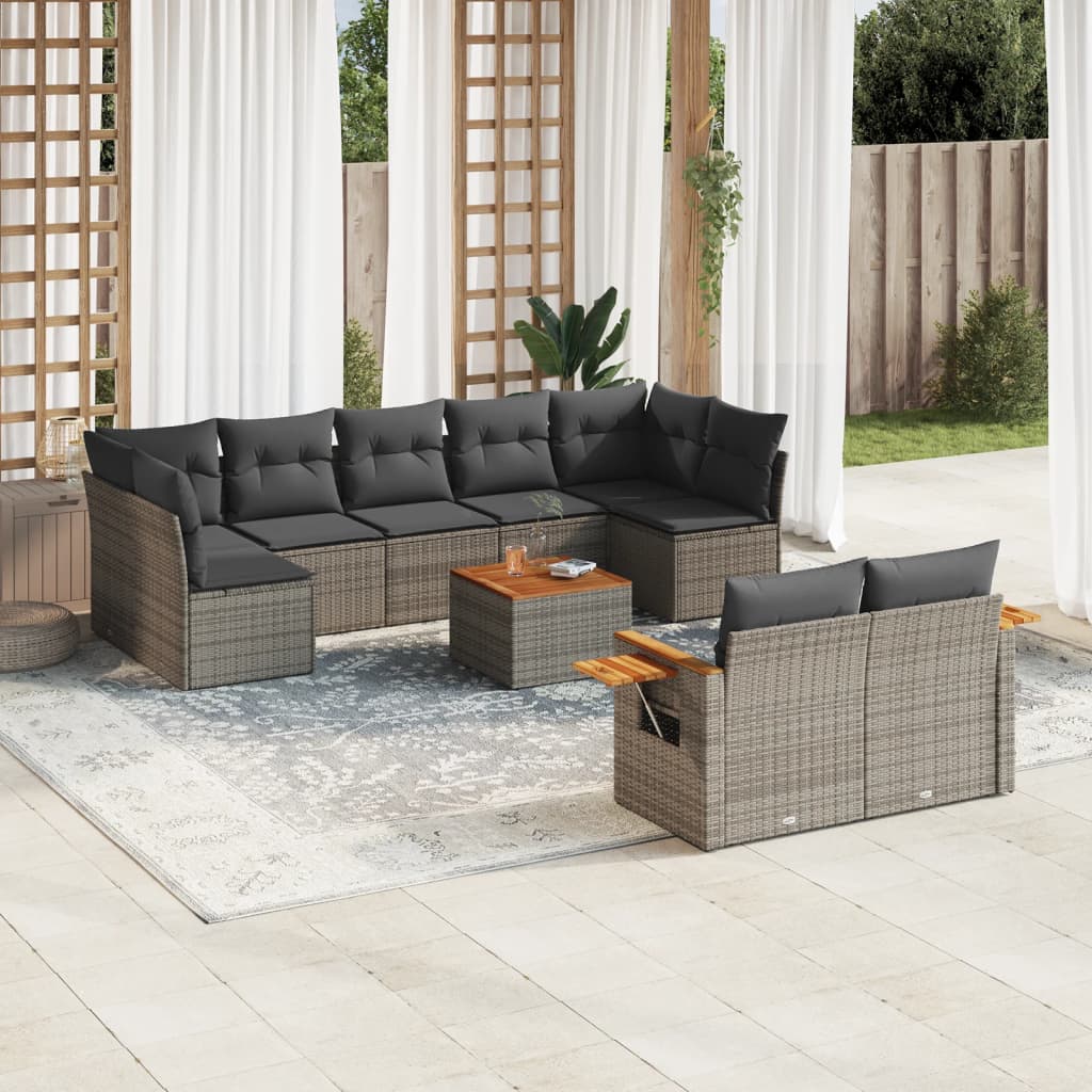 Set Divano da Giardino 10 pz con Cuscini Grigio in Polyrattan 3227138