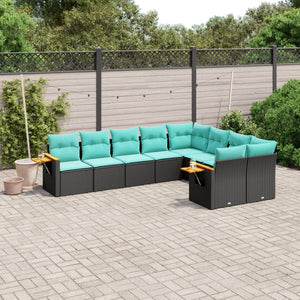 Set Divani da Giardino 9 pz con Cuscini Nero in Polyrattan
