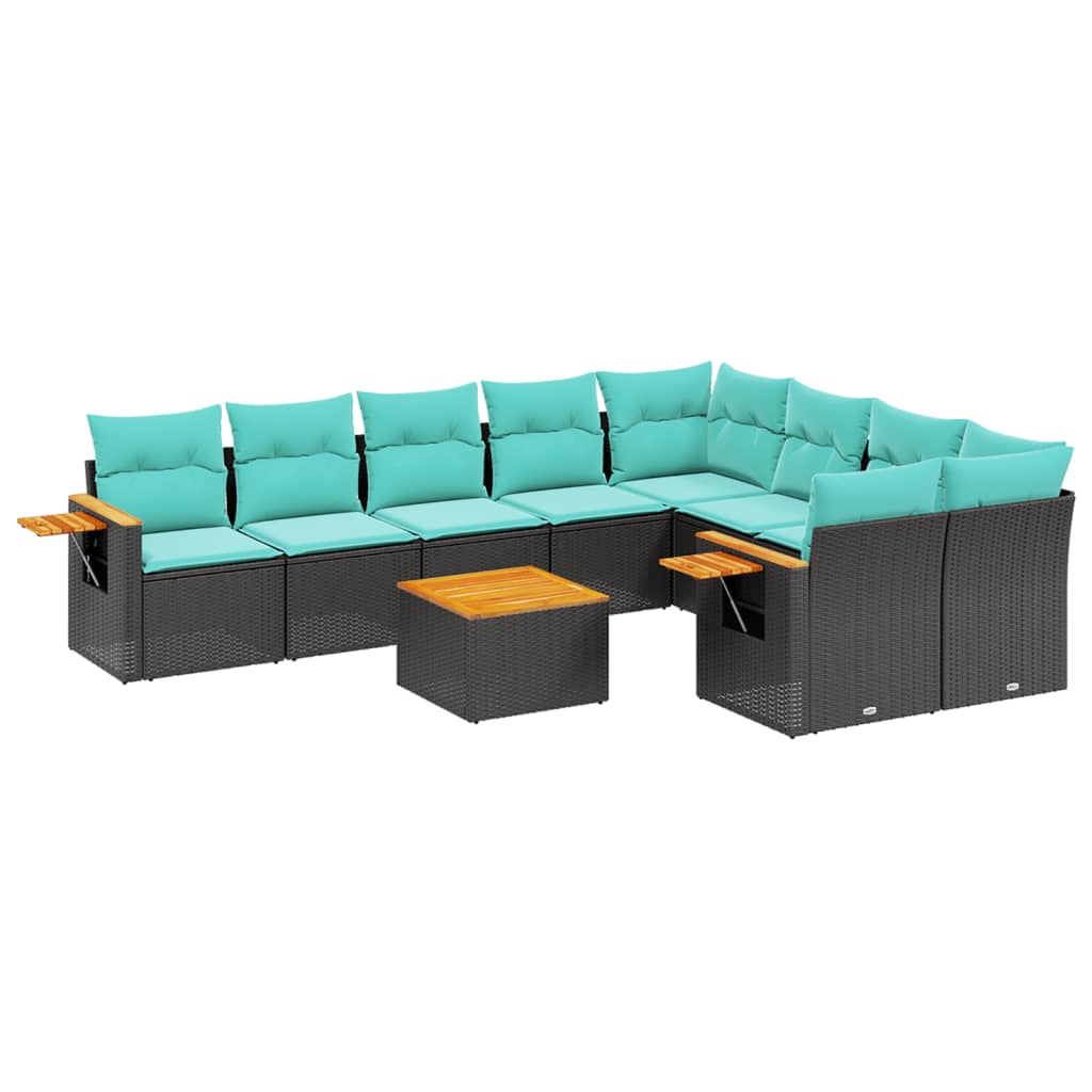 vidaXL Set Divani da Giardino 10 pz con Cuscini Nero in Polyrattan