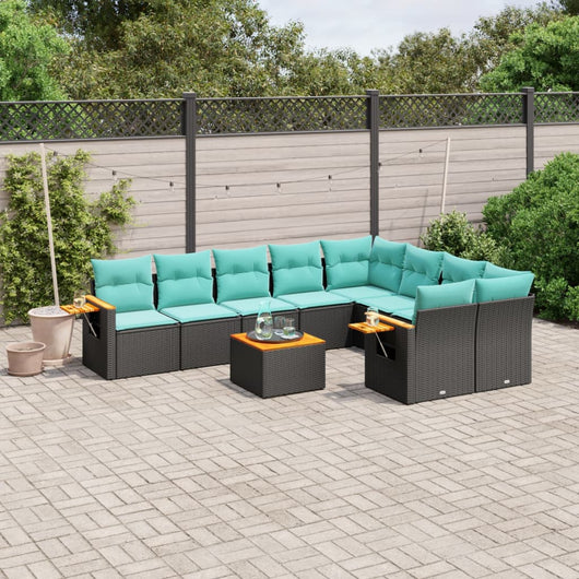 vidaXL Set Divani da Giardino 10 pz con Cuscini Nero in Polyrattan