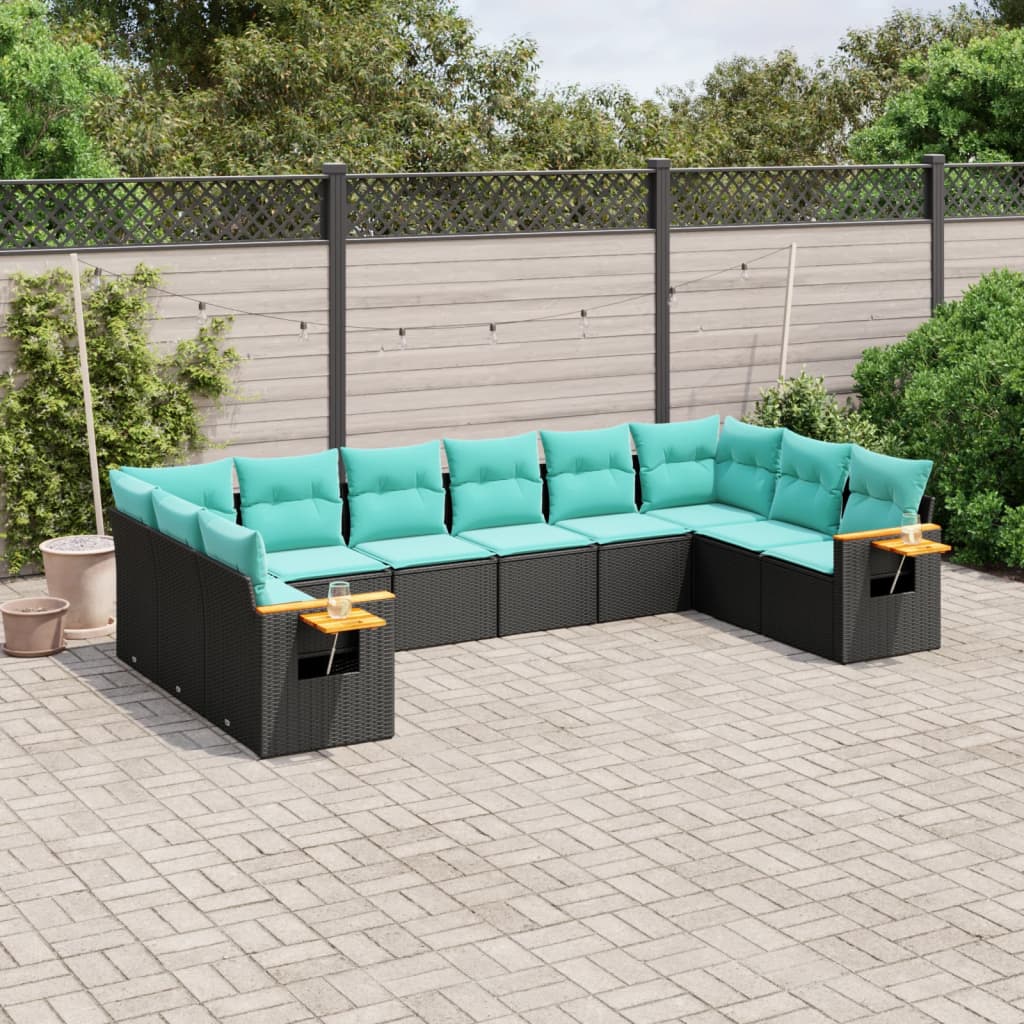 Set Divani da Giardino 10pz con Cuscini in Polyrattan Nero 3227163