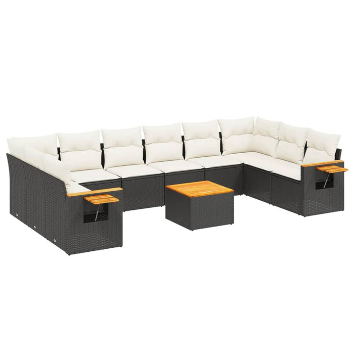 Set Divani da Giardino 11 pz con Cuscini in Polyrattan Nero