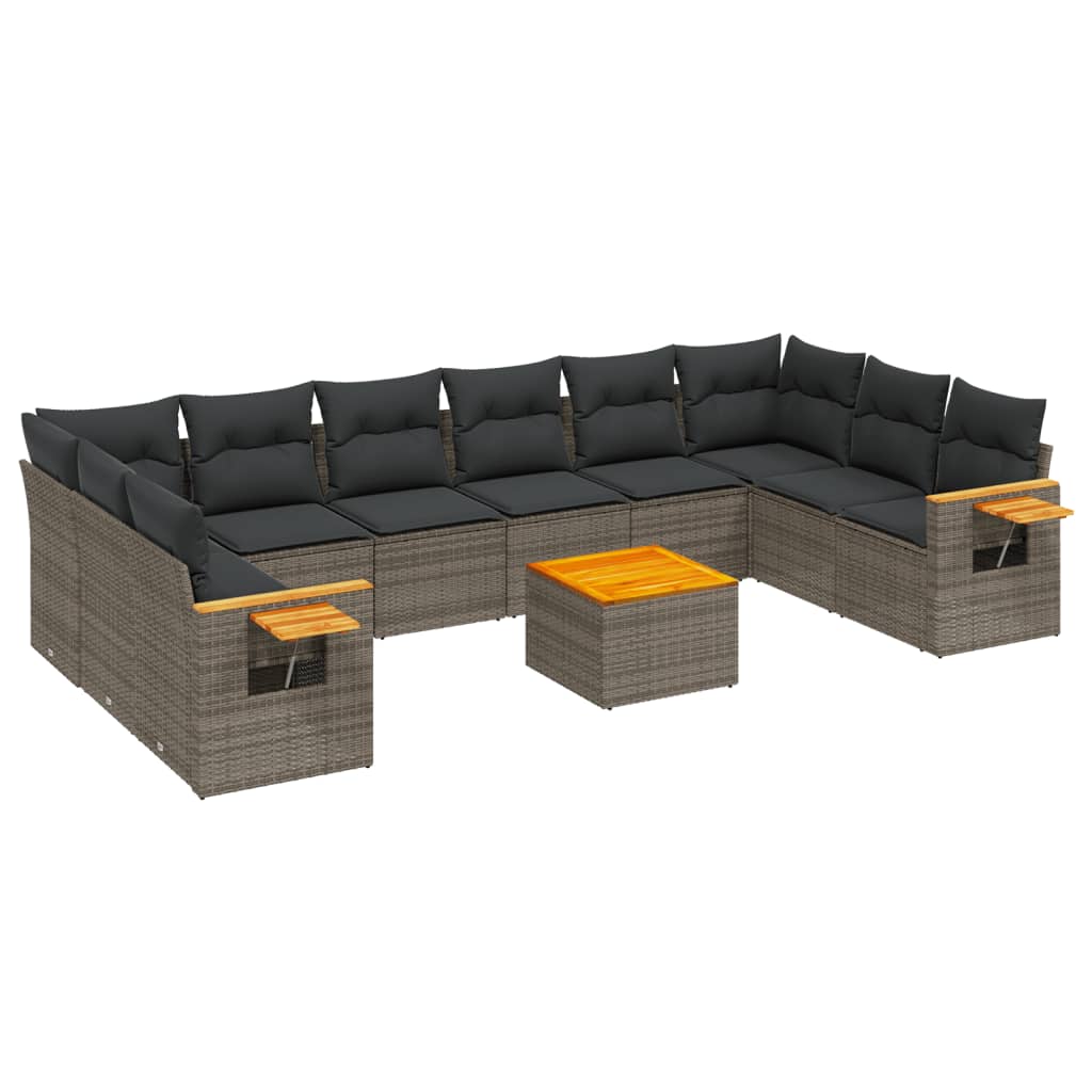 Set Divani da Giardino 11 pz con Cuscini in Polyrattan Grigio 3227173