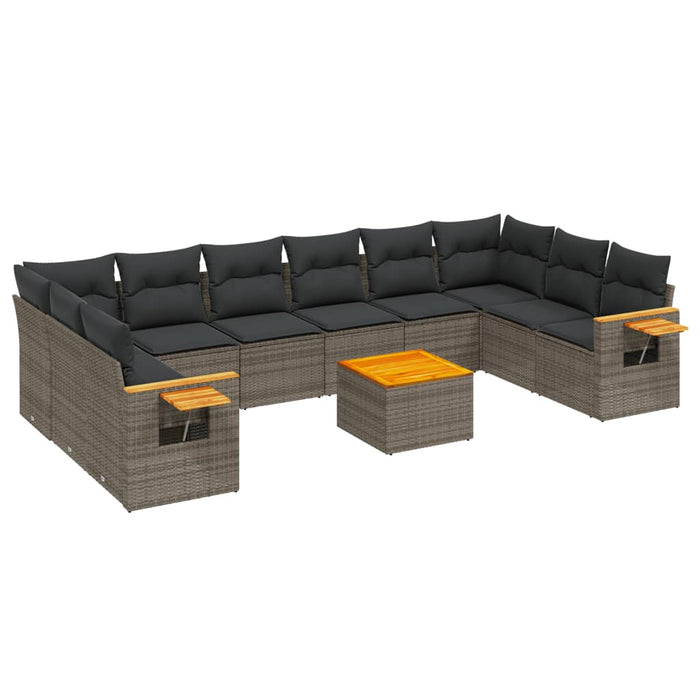 Set Divani da Giardino 11 pz con Cuscini in Polyrattan Grigio 3227173