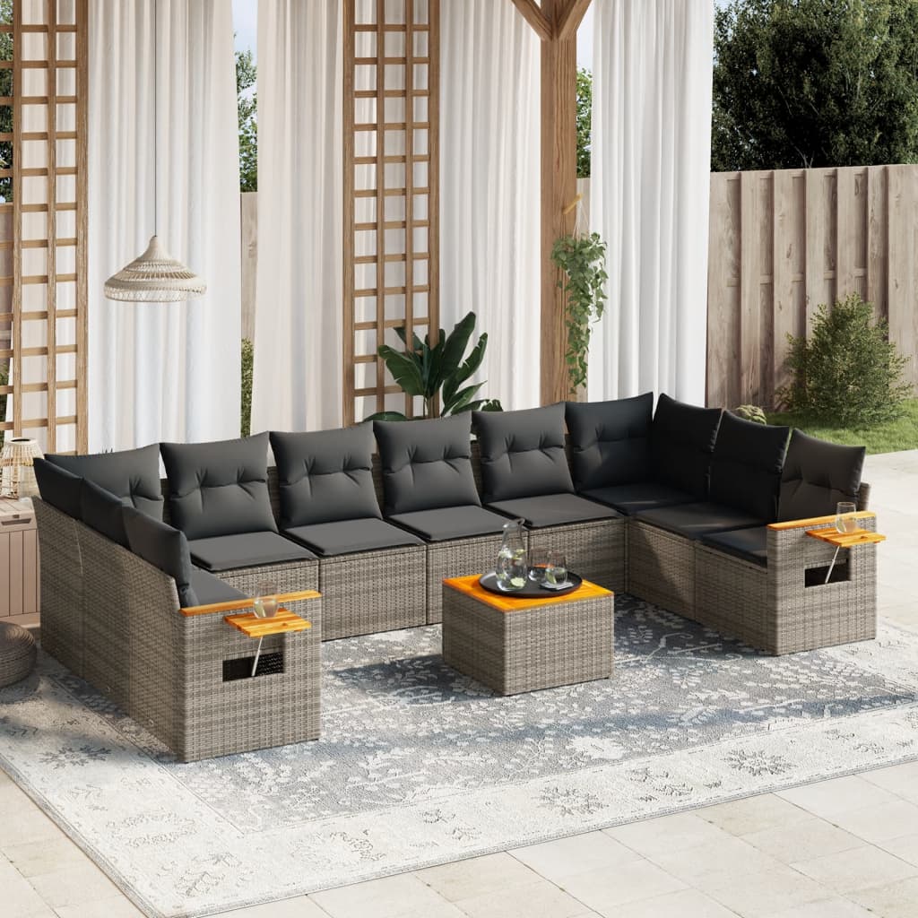 Set Divani da Giardino 11 pz con Cuscini in Polyrattan Grigio 3227173