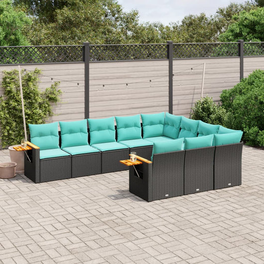 Set Divani da Giardino 10pz con Cuscini in Polyrattan Nero