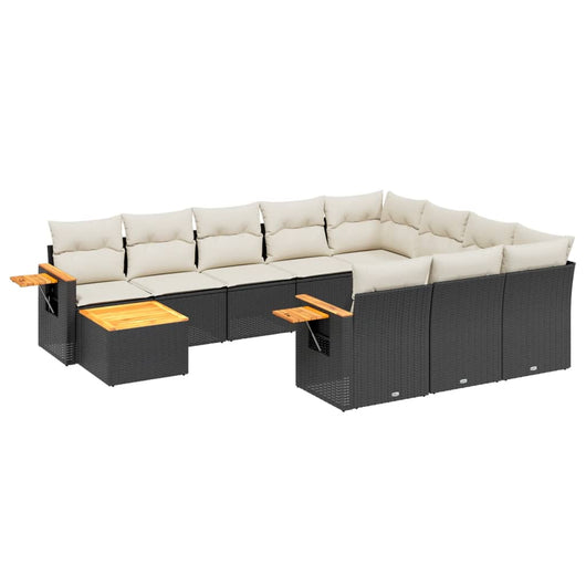 vidaXL Set Divani da Giardino 11 pz con Cuscini in Polyrattan Nero