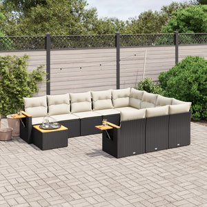 vidaXL Set Divani da Giardino 11 pz con Cuscini in Polyrattan Nero