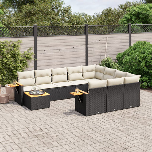 vidaXL Set Divani da Giardino 11 pz con Cuscini in Polyrattan Nero
