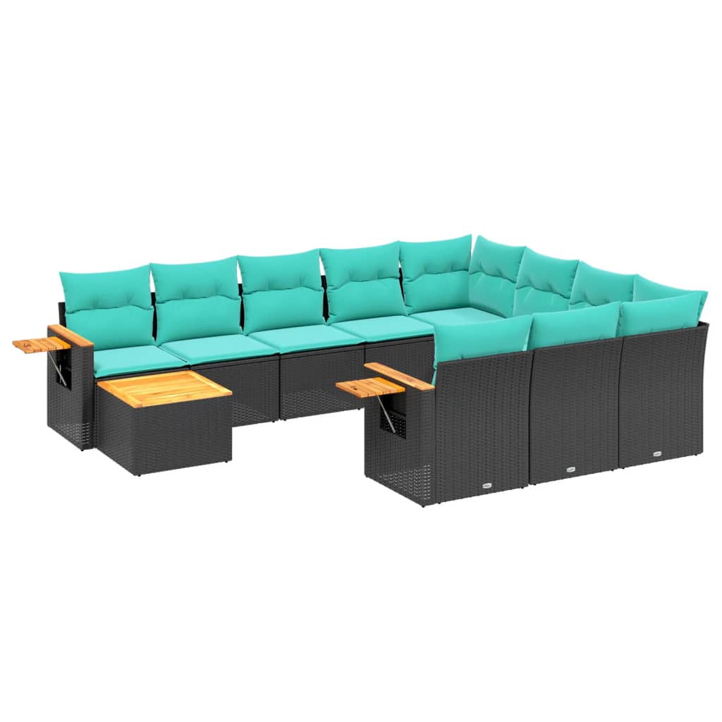 vidaXL Set Divani da Giardino 11 pz con Cuscini in Polyrattan Nero