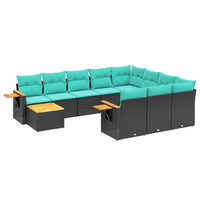 vidaXL Set Divani da Giardino 11 pz con Cuscini in Polyrattan Nero
