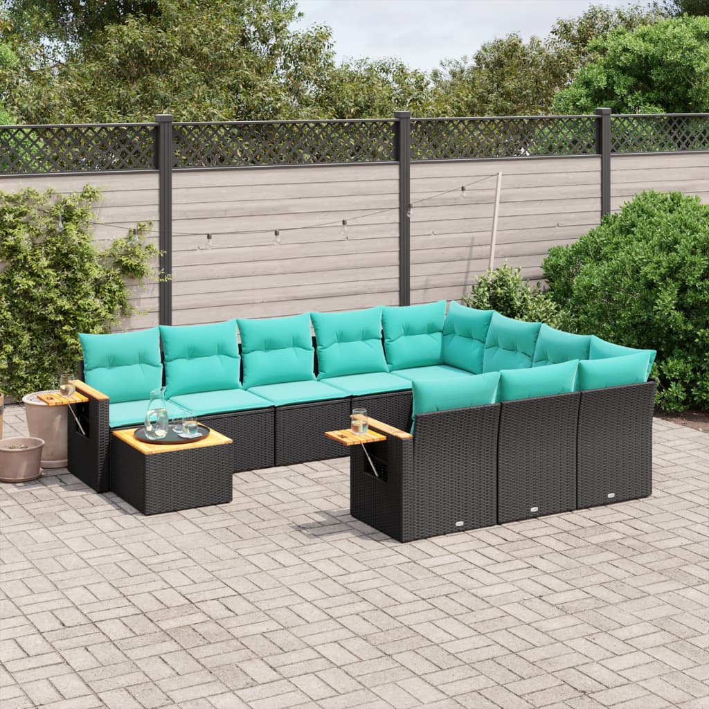 vidaXL Set Divani da Giardino 11 pz con Cuscini in Polyrattan Nero