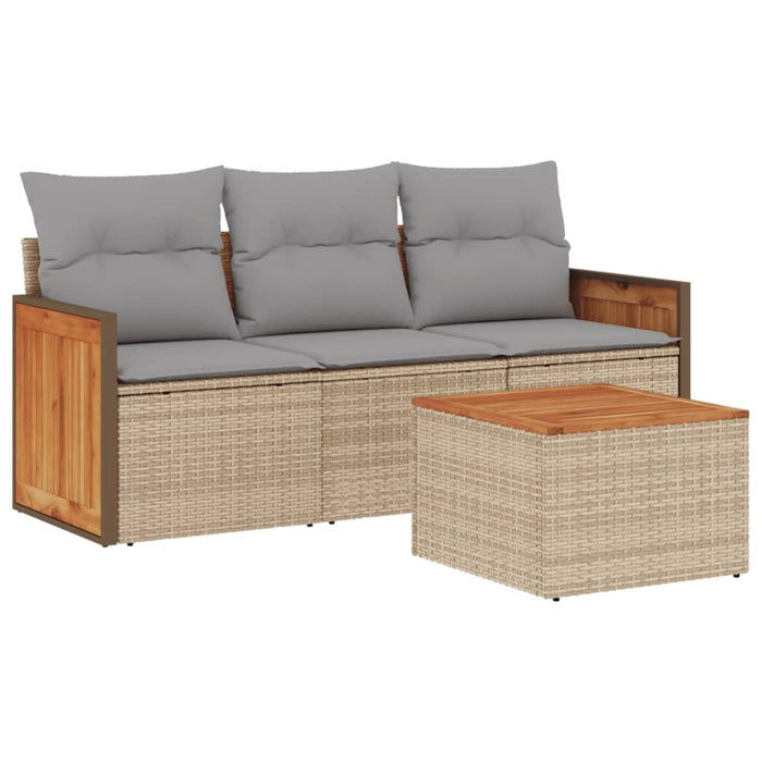 Set Divano da Giardino 4 pz con Cuscini-Sofa da Giardino-Divanetto da esterno Beige in Polyrattan 522534