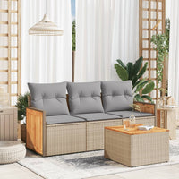 Set Divano da Giardino 4 pz con Cuscini-Sofa da Giardino-Divanetto da esterno Beige in Polyrattan 522534