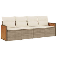 Set Divano da Giardino 4 pz con Cuscini Beige in Polyrattan