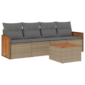 Set Divano da Giardino 5 pz con Cuscini Beige in Polyrattan
