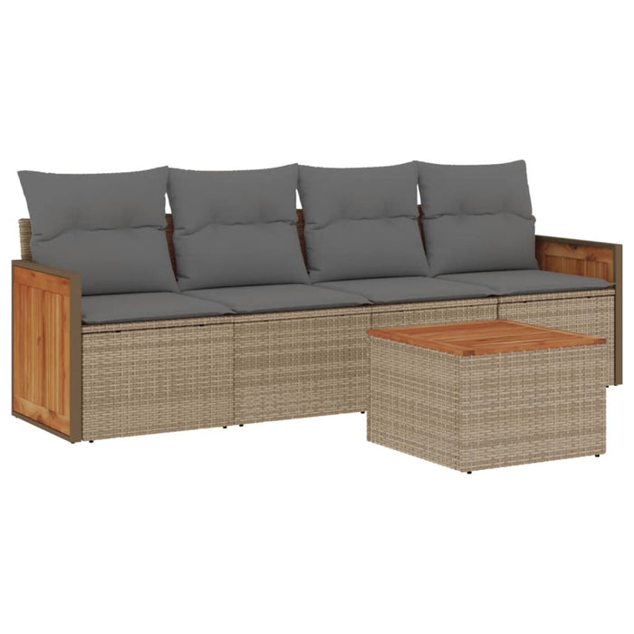 Set Divano da Giardino 5 pz con Cuscini Beige in Polyrattan