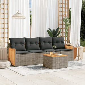 Set Divano da Giardino 5 pz con Cuscini-Sofa da Giardino-Divanetto da esterno Grigio in Polyrattan 880838