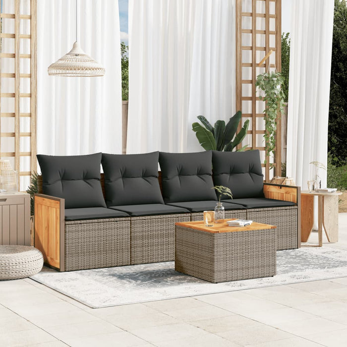 Set Divano da Giardino 5 pz con Cuscini-Sofa da Giardino-Divanetto da esterno Grigio in Polyrattan 880838