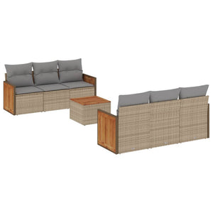 Set Divani da Giardino 7 pz con Cuscini Beige in Polyrattan
