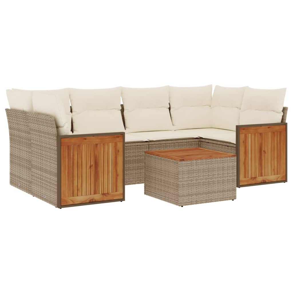 Set Divani da Giardino 7 pz con Cuscini Beige in Polyrattan