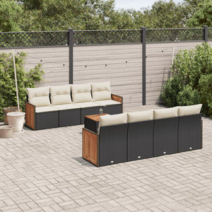 Set Divani da Giardino 9 pz con Cuscini Nero in Polyrattan